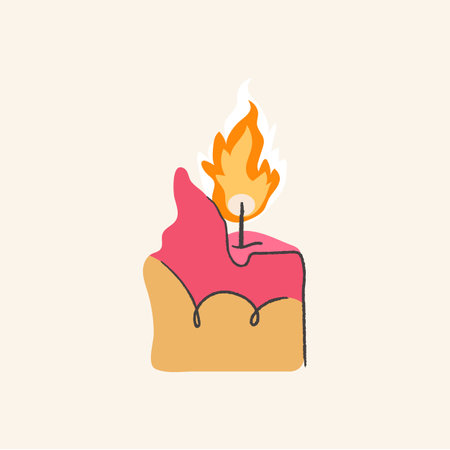 Flat pink candle isolated on beige background. Halloween holiday cute illustrationのイラスト素材