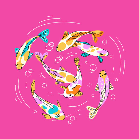 Koi fish vector illustration. Colorful koi fish on pink background.のイラスト素材