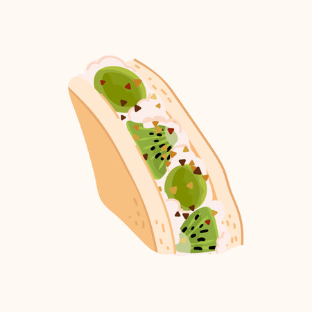 Sandwich with kiwi, grape and whipped cream. Vector illustration.のイラスト素材