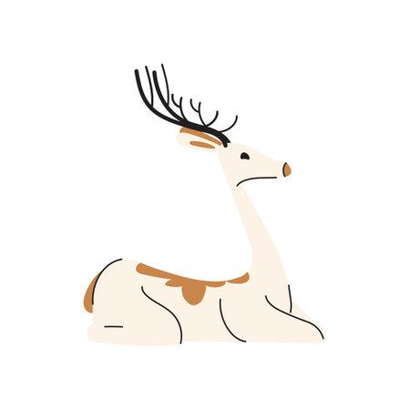 Cute Christmas deer with green wreath and gold bell isolated on white background. decoration for christmas and new year design. Vector Illustrationのイラスト素材