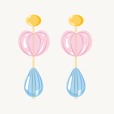 Glass drop gold earrings. Golden earring bubble droplet pendant vector illustration isolated on white background. Cute woman trendy accessoryのイラスト素材