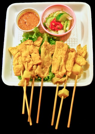 Delicious Asian Cuisine food toast curry pork Satay Isolated on black Backgroundの写真素材