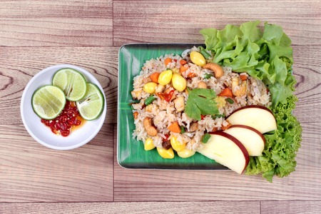 Fried  rice with mixed vegetable and side dish in Vegetable festival of Chinese.の写真素材