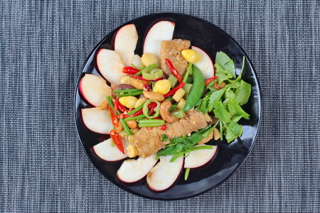 Chinese Vegetable festival  food as fried cashews nut and ginkgo with mixed vegetables,  "J food festival".の写真素材
