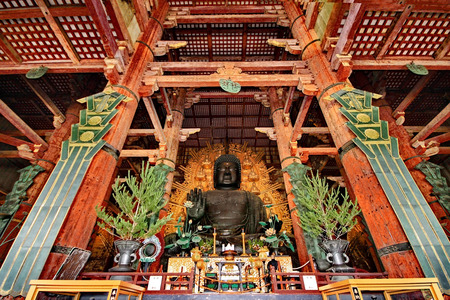 Great Buddha image in mainly wooden hall of Todiji temple ,Nara ,Japanのeditorial素材