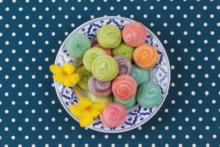 Chinese - Thai dessert , Colorful Chinese Pastry put mung bean with egg yolk for Chinese festival and good lifeの写真素材