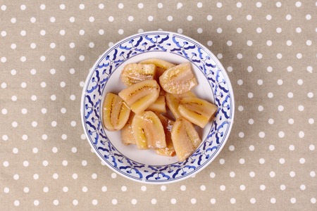 Thai dessert , Ready served boiled banana in syrup call Klaui Chuam in Thaiの写真素材