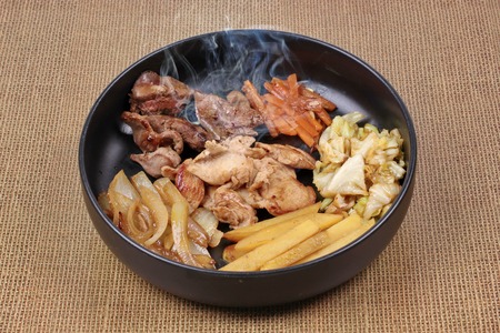 Asia food ,Fried teriyaki chicken and chicken liver with butter potato and herb.の写真素材