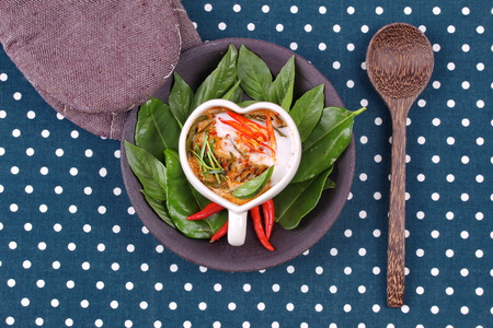 Thai food , Streamed fish curry in Heart-shaped cup call  Hor Mok Pla in Thai .の写真素材