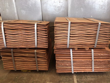 Many of Copper sheet stack  are placed in yard waiting to process to meltingの写真素材