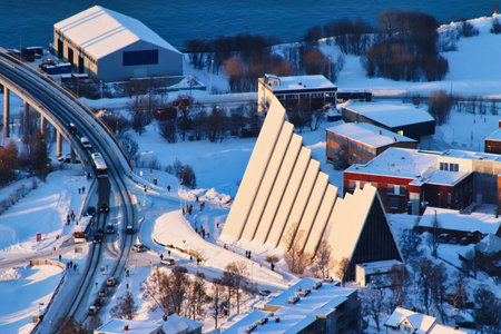 view of tromso port and polar churchの写真素材