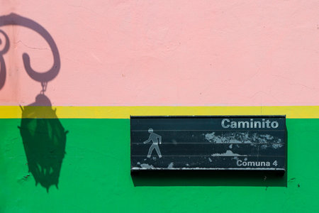 old street sign of Caminito de La Boca and shadow of a street lampの写真素材