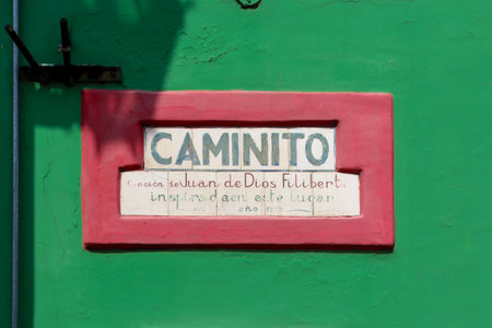 Street sign for Caminito de La Boca made of old Spanish style majolica ceramicの写真素材