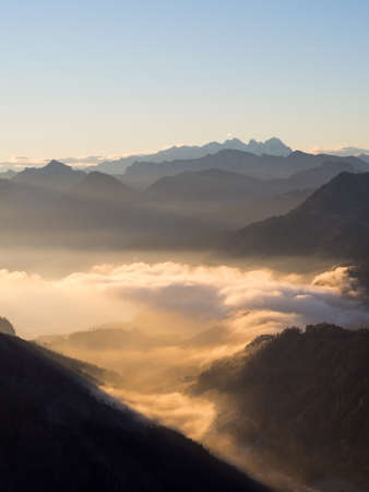 Sonnenaufgang am Schober am Fuschlsee in Salzburg. Sunrise on a mountain topの写真素材
