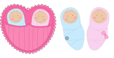 Baby boy and baby girlのイラスト素材