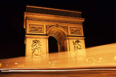 Paris landmark - Arc de Triomphe at night. Long Exposureの写真素材
