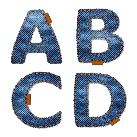 Alphabet made from jeans fabric. Isolated over white backgroundのイラスト素材