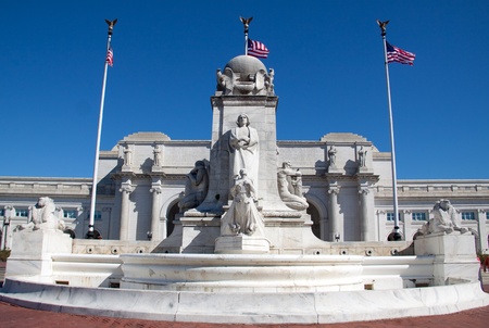 Columbus Fountain near Union Station, Washington DC, USAの写真素材