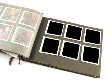 Close-up of old photo-album to insert your own images in (boxes are rectangular)の写真素材