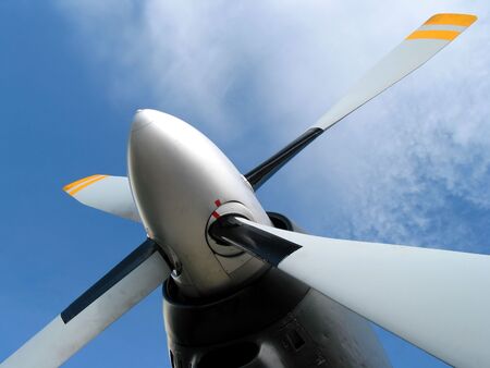 Picture of a propeller engine (airplane) against sky