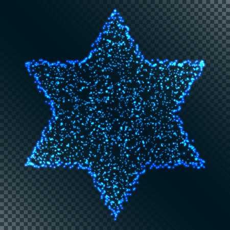 Christmas Glowing Blue Colorful Hexagonal Star. Design Element of Celebratory Decor.のイラスト素材