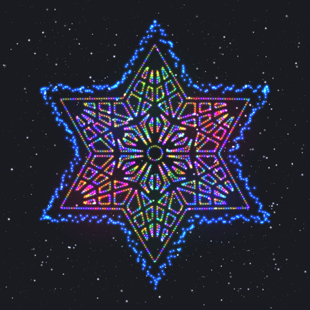 Christmas Glowing Colorful Hexagonal Star. Design Element of Celebratory Decor.のイラスト素材