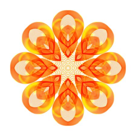 Abstract Design Element on White Background. Bright Orange Circular Patterned Ornament.のイラスト素材