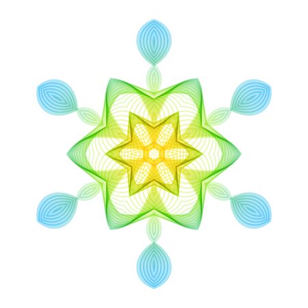 Geometric Stylized Hexagonal Snowflake on White Background. Circular Patterned Ornament.のイラスト素材