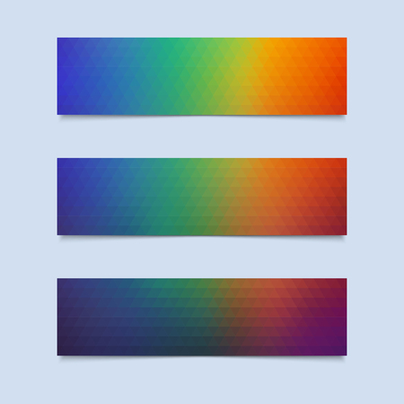 Set of Cards with Ornament of Rainbow Triangles. Collection Banner Design with Colorful Geometric Triangular Background.のイラスト素材