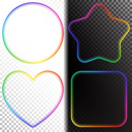 Set of Abstract Transparent Rainbow Gradient Blurry Figure. Place for your Content Colorful Frame with Iridescent Gradient Mesh.のイラスト素材