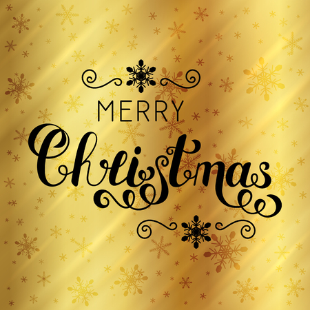 Merry Christmas handwritten lettering black text isolated on gold.のイラスト素材