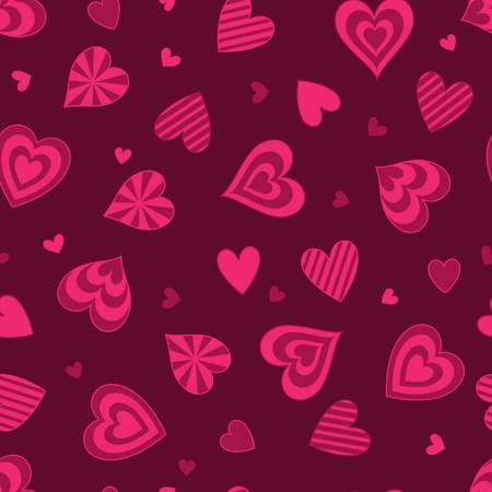 Universal Abstract Seamless Pattern of Purple Hearts on Dark Pink Backdrop. Romantic Continuous Background for Cloth, Fabric, Textile, Tissue, Pack Paper, Wrapping Paper.のイラスト素材