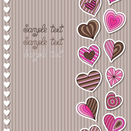 Romantic Seamless Design Concept with Striped Pink and Brown Hearts. Place for your Text Pattern Continuous to Down and to Up Stylized in Paper Style.のイラスト素材