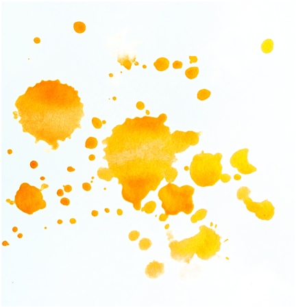 Set of Design Elements Watercolor Orange Blobs Isolated on White Background. Collection of Different Aquarelle Spots.の写真素材