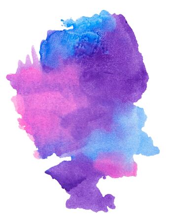 Decorative Watercolor Blue, Pink, Violet Blot Isolated on White Background. Textural Design Element Aquarelle Stain.の写真素材