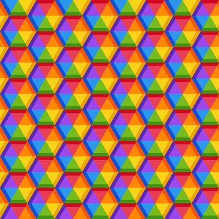 Geometric Symmetric Bright Seamless Pattern of Colorful Hexagons. Universal Minimalistic Rainbow Continuous Background.のイラスト素材