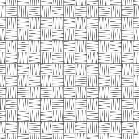 Black and White Contour Seamless Pattern of Uncolored Striped Squares for Page of Coloring Book. Continual Monochrome Background of Outline Geometry Shapes for Anti-Stress Therapy.のイラスト素材