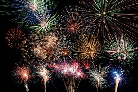 multicolor fireworks display on black backgroundの写真素材