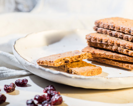 Stack of cookies on a light background.の写真素材
