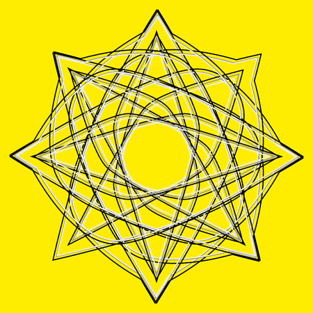 Symbols and symmetrical geometric pattern, fractal, pentagram, icon runeのイラスト素材