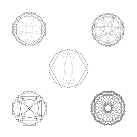 Festive geometric set stars and flowers pattern for gifts and holidays, for packaging, polygon, clothing and goods.のイラスト素材