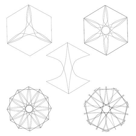 Symbols and symmetrical geometric pattern, fractal, pentagram, icon rune.のイラスト素材