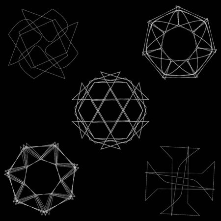 Set of symmetrical geometrical pentagram icons.のイラスト素材