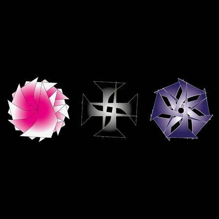 Symbols and symmetrical geometric pattern, fractal, pentagram, icon runeのイラスト素材