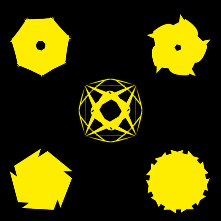 Symbols and symmetrical geometric pattern, fractal, pentagram, icon runeのイラスト素材