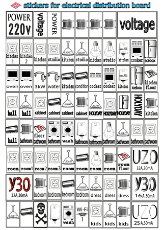 stickers for electrical distribution board consumer electrical safety, electricity, current protectionのイラスト素材