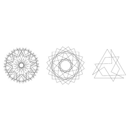 Symbols and symmetrical geometric pattern, fractal, pentagram, icon runeのイラスト素材