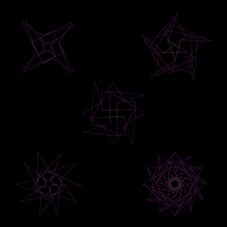 Symbols and symmetrical geometric pattern, fractal, pentagram, icon runeのイラスト素材