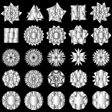 Symbols and symmetrical geometric pattern, fractal, pentagram, icon runeのイラスト素材
