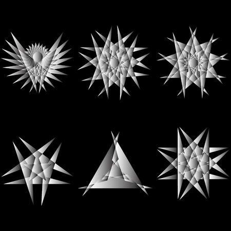 Symbols and symmetrical geometric pattern, fractal, pentagram, icon runeのイラスト素材